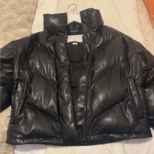 Aritzia Black Leather Puffer Jacket
